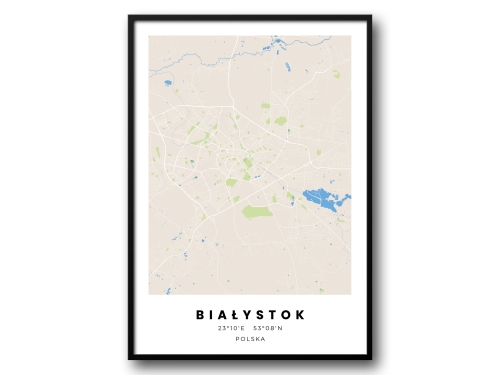 Minimalistyczny Plakat Mapa Białystok – Nowoczesna Mapa w Skandynawskim Stylu