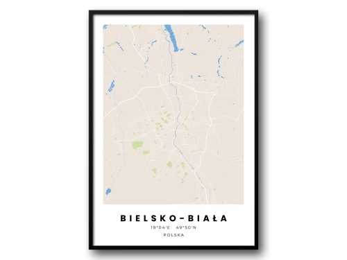 Minimalistyczny Plakat Mapa Bielsko-Biała – Nowoczesna Mapa w Skandynawskim Stylu
