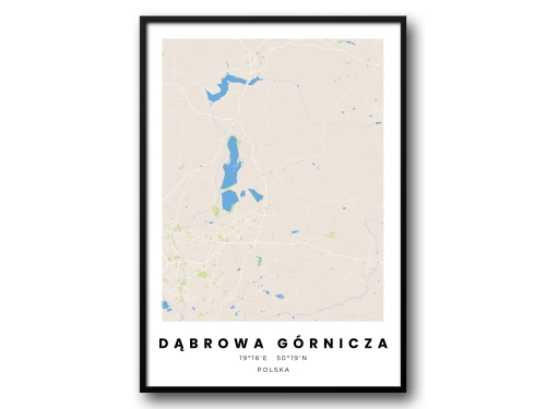 Minimalistyczny Plakat Mapa Dąbrowa Górnicza – Nowoczesna Mapa w Skandynawskim Stylu