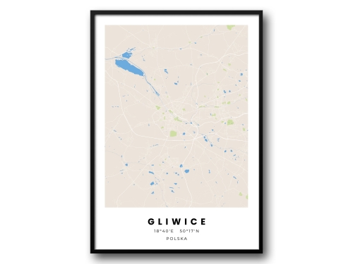 Minimalistyczny Plakat Mapa Gliwice – Nowoczesna Mapa w Skandynawskim Stylu