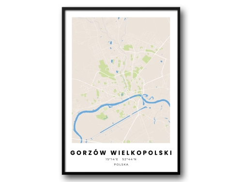 Minimalistyczny Plakat Mapa Gorzów Wielkopolski – Nowoczesna Mapa w Skandynawskim Stylu