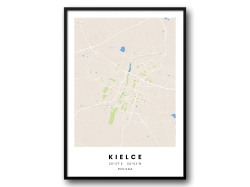 Minimalistyczny Plakat Mapa Kielce – Nowoczesna Mapa w Skandynawskim Stylu