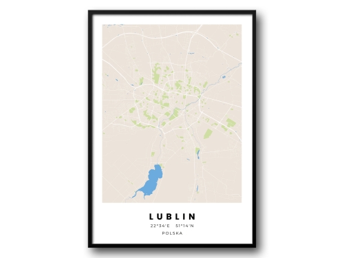 Minimalistyczny Plakat Mapa Lublin – Nowoczesna Mapa w Skandynawskim Stylu