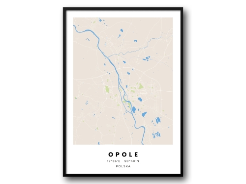 Minimalistyczny Plakat Mapa Opole – Nowoczesna Mapa w Skandynawskim Stylu