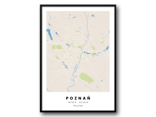 Minimalistyczny Plakat Mapa Poznań – Nowoczesna Mapa w Skandynawskim Stylu