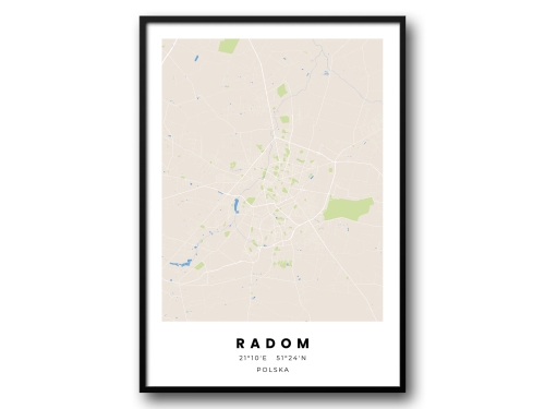 Minimalistyczny Plakat Mapa Radom – Nowoczesna Mapa w Skandynawskim Stylu