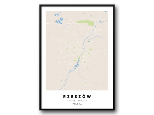 Minimalistyczny Plakat Mapa Rzeszów – Nowoczesna Mapa w Skandynawskim Stylu