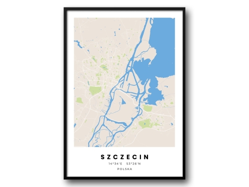 Minimalistyczny Plakat Mapa Szczecin – Nowoczesna Mapa w Skandynawskim Stylu