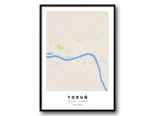Minimalistyczny Plakat Mapa Toruń – Nowoczesna Mapa w Skandynawskim Stylu