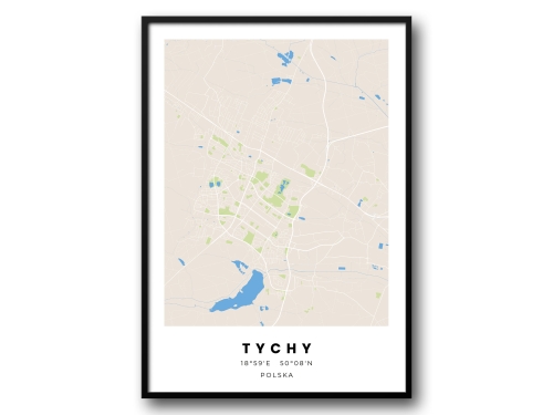 Minimalistyczny Plakat Mapa Tychy – Nowoczesna Mapa w Skandynawskim Stylu