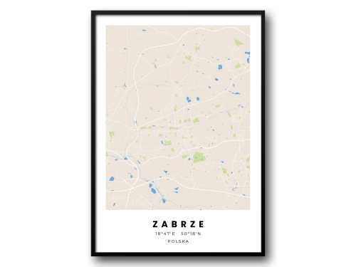 Minimalistyczny Plakat Mapa Zabrze – Nowoczesna Mapa w Skandynawskim Stylu