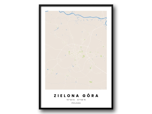 Minimalistyczny Plakat Mapa Zielona Góra – Nowoczesna Mapa w Skandynawskim Stylu