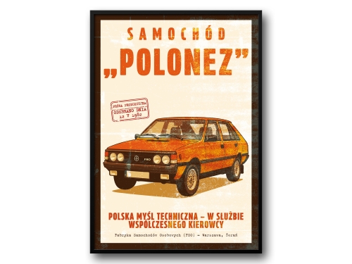 Polonez – Plakat PRL / Retro Ilustracja Kultowego Samochodu z Epoki