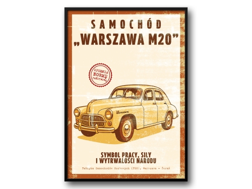 Warszawa M20 – Plakat PRL / Retro Ilustracja Klasycznego Modelu FSO