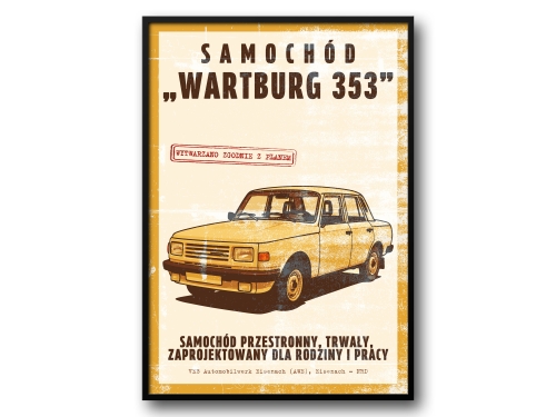 Wartburg 353 – Plakat PRL / Vintage Ilustracja Kultowego Auta NRD
