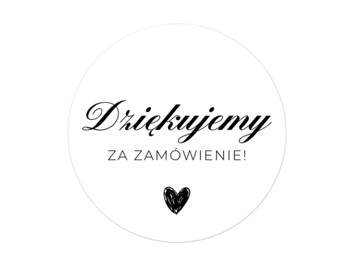 500 naklejek „Dziękujemy za zamówienie” średnica 50 mm – czarny nadruk, wersja 1