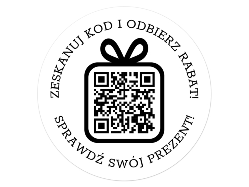 Okrągłe etykiety z kodem QR i własnym tekstem – folia biała lub przezroczysta