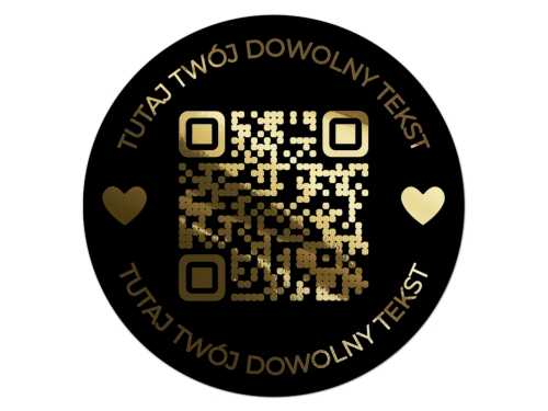 Złocone Naklejki okrągłe z kodem QR – Czarna Folia, personalizowane naklejki