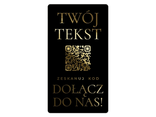 Złocone Naklejki prostokątne z kodem QR i własnym tekstem – Czarna Folia, Personalizowane Naklejki