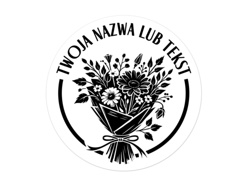Naklejki dla kwiaciarni z czarnym nadrukiem – etykiety do pakowania bukietów i flower boxów, od 100 szt.