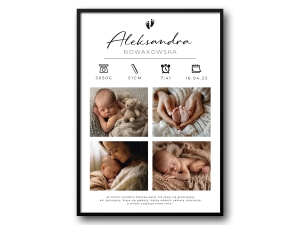 Metryczka ze zdjęciem – plakat z fotografią i danymi dziecka