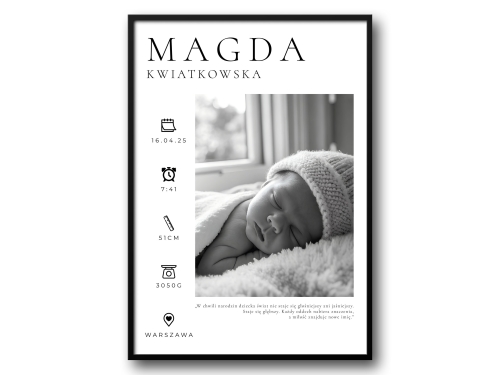 Plakat metryczka ze zdjęciem – personalizowany zapis pierwszych chwil
