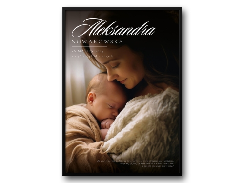 Metryczka ze zdjęciem i danymi dziecka – personalizowany plakat