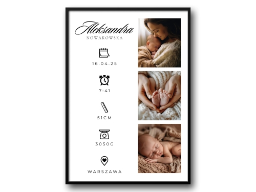 Metryczka ze zdjęciem – personalizowany plakat z fotografią dziecka