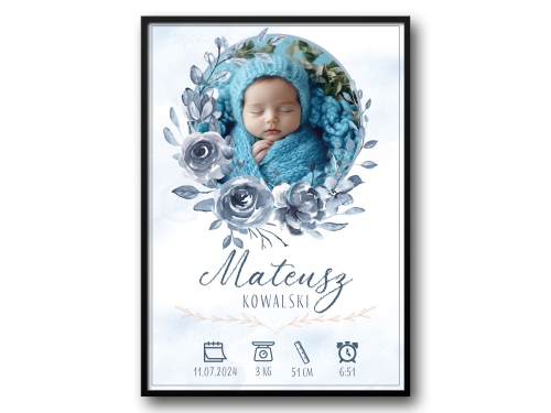 Metryczka dla dziecka ze zdjęciem – personalizowany plakat na narodziny