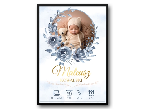 Plakat metryczka ze zdjęciem dziecka – personalizowana metryczka do pokoju dziecięcego