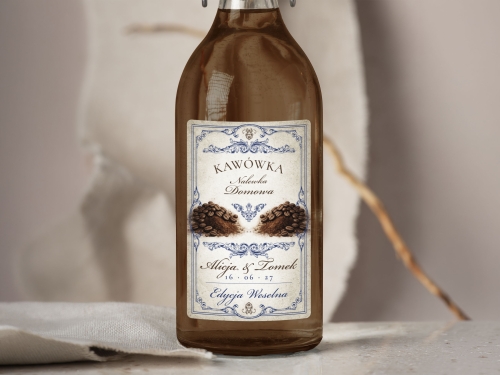 Naklejki na alkohol na wesele Kawówka, naklejki na Kawówkę, personalizowane etykiety vintage z imionami i datą 