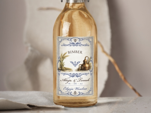 Naklejki na alkohol na wesele Bimber, naklejki na Bimber, personalizowane etykiety vintage z imionami i datą