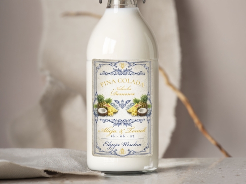 Naklejki na alkohol na wesele Pina Colada, naklejki na Pina Coladę, personalizowane etykiety vintage z imionami i datą