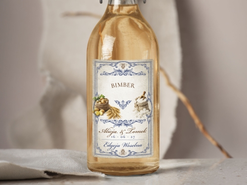 Naklejki na alkohol na wesele Bimber, naklejki na Bimber, personalizowane etykiety vintage z imionami i datą