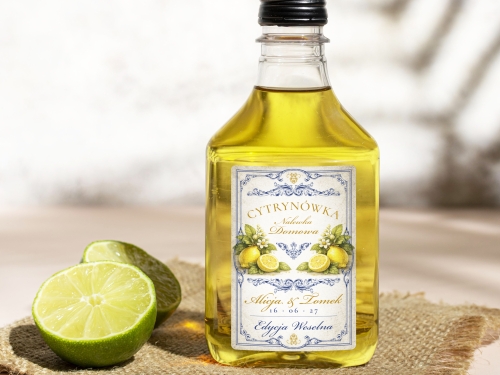 Naklejki na butelki 100 ml setki Cytrynówka. na Cytrynówkę personalizowane etykiety na wesele