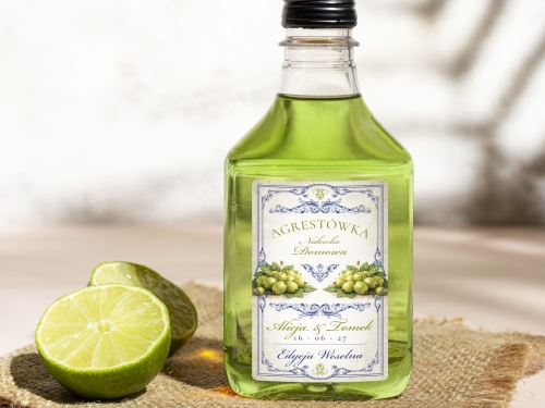 Naklejki na butelki 100 ml setki Agrestówka, na Agrestówkę  etykiety na wesele