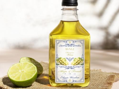 Naklejki na butelki 100 ml setki Białe Wino, na Białe Wino etykiety na wesele