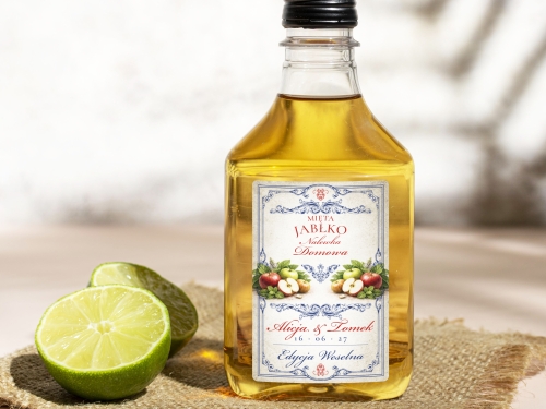 Naklejki na butelki 100 ml setki Jabłko Mięta, na Jabłko Mięta etykiety na wesele