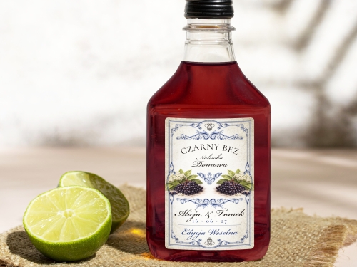 Naklejki na butelki 100 ml setki Czarny Bez, na Czarny Bez etykiety na wesele