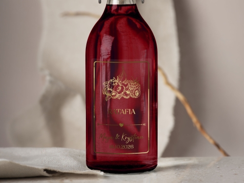 Złocone naklejki na alkohol weselny- Ratafia, Złocone Etykiety na Alkohol