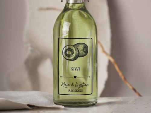 Naklejki na alkohol weselny- Kiwi, Etykieta na Nalewkę