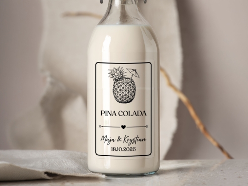 Naklejki na alkohol weselny- Pina Colada, Etykieta na Nalewkę
