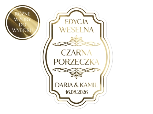 Złocone naklejki na Czarną Porzeczkę, etykiety Czarna Porzeczka weselną, Różne wzory etykiet do wyboru