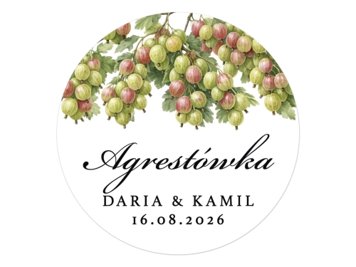 Naklejki na Agrestówkę, okrągłe etykiety Agrestówka weselna, Personalizowane