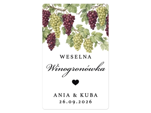 Naklejki na Winogronówkę, prostokątne etykiety Winogronówka weselna, personalizowane