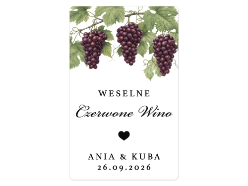Naklejki na Czerwone Wino, prostokątne etykiety Czerwone Wino weselne, personalizowane