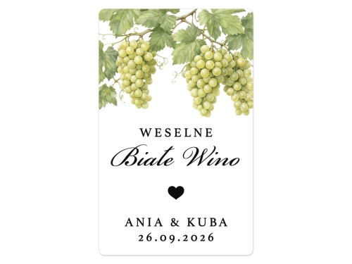 Naklejki na Białe Wino, prostokątne etykiety Białe Wino weselne, personalizowane