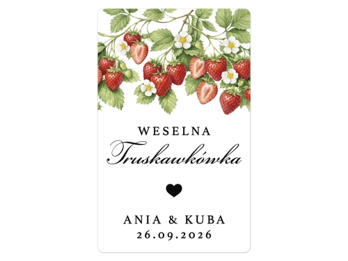 Naklejki na Truskawkówkę, prostokątne etykiety Truskawkówka weselna, personalizowane