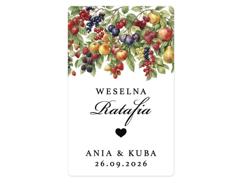 Naklejki na Ratafię, prostokątne etykiety Ratafia weselna, personalizowane