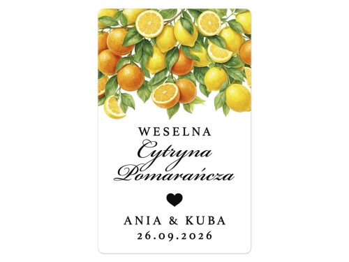 Naklejki na Cytrynę Pomarańczę, prostokątne etykiety Cytryna Pomarańcza weselne, personalizowane